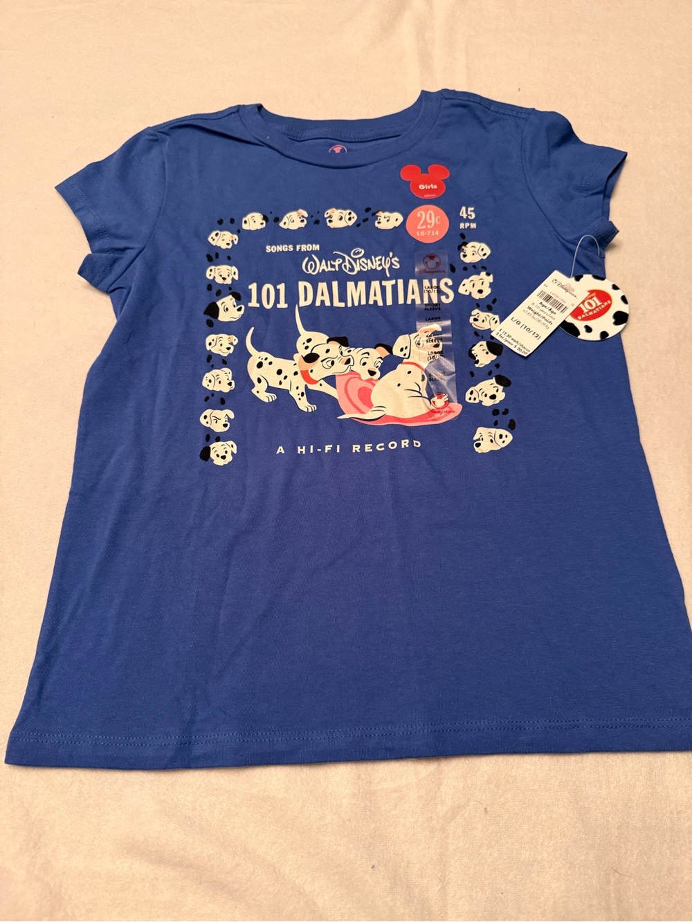 Disney Store 101 Dalmatians Girls T-Shirt Size L 10/12 Blue NWT Retro Graphic